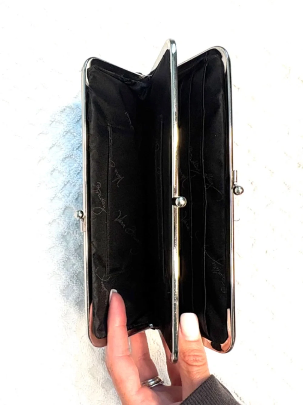 Vera Bradley Black Quilted Kiss Lock Wallet | Fabric Coin Purse Clutch
